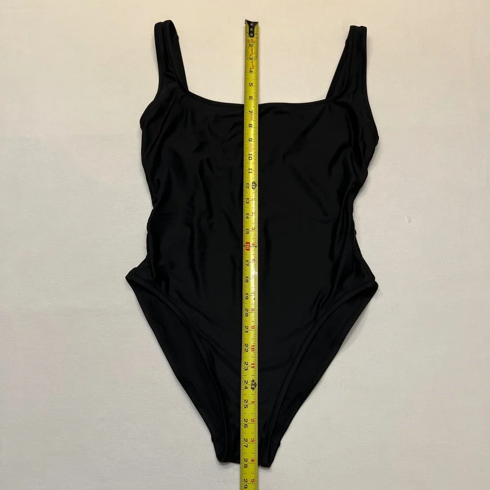 Madewell Black Square Neck Classic Minimalist One Piece Swimsuit Size M